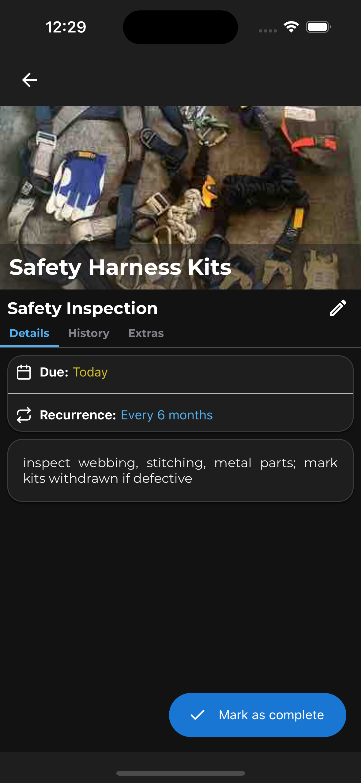 Equipment Task Details