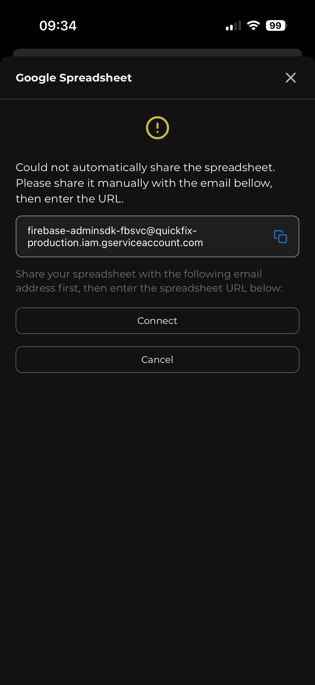 Google Sheets integration step 2